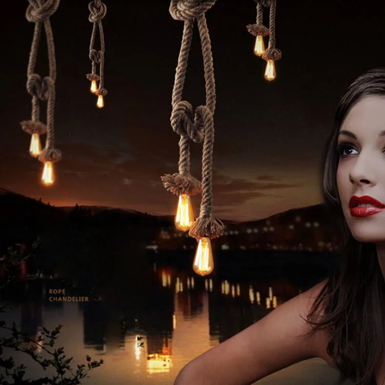 

Creative DIY Retro Rope Pendant Light Loft Vintage Lamp Restaurant Bedroom Diningroom Pendant Lamp Hand Knitted Hemp Rope Light