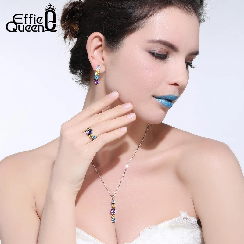 Effie Queen Новое поступление Романтический Стиль кольцо с большим разноцветный
