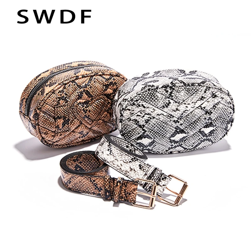 SWDF поясная сумка, круглая поясная сумка, Женская Роскошная брендовая кожаная сумочка, змеиная кожа, лето, высокое качество, Прямая поставка
