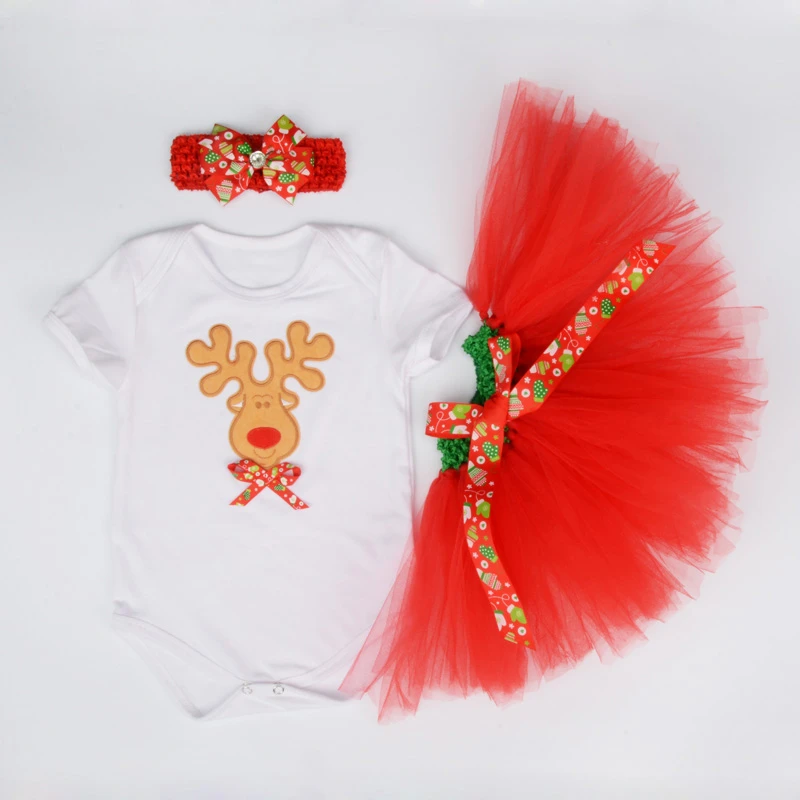 Christmas Baby Girl 3pcs Clothing Sets Infant Cotton Romper+Tulle Skirt+Headband Outfits Costumes Birthday Santa Vestidos | Детская