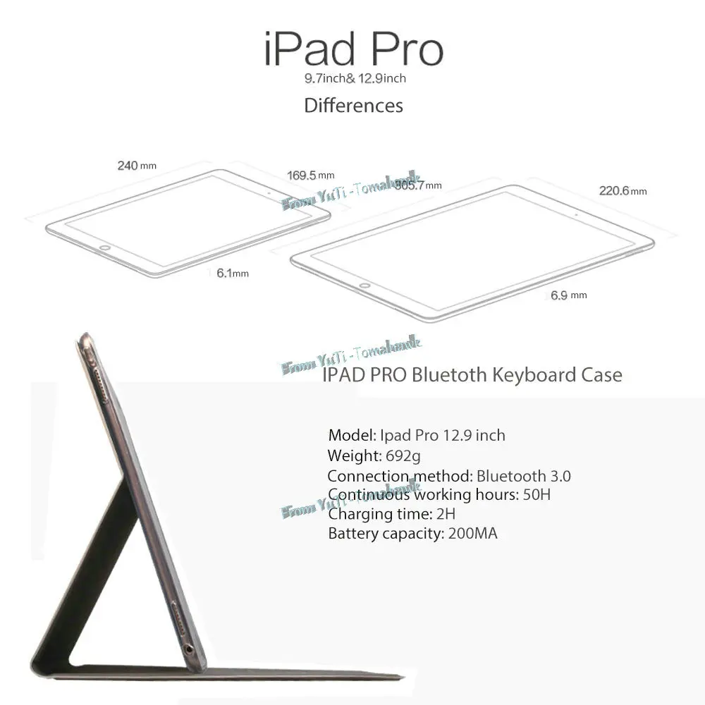 Ультратонкий беспроводной Bluetooth клавиатура из искусственной кожи чехол для iPad Pro 12,9 дюйма 12," планшет с кронштейном защитный