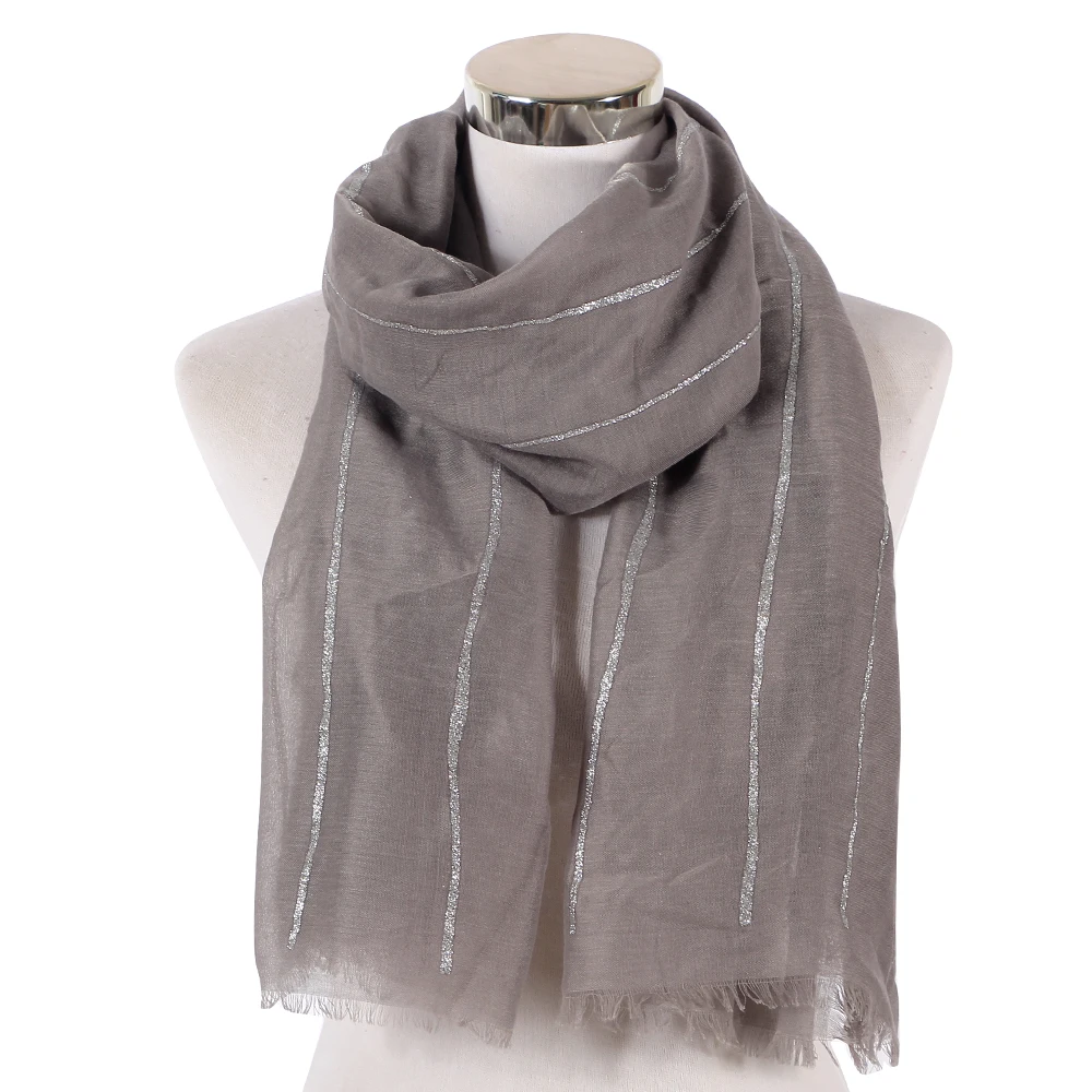 

FOXMOTHER New Fashion Shiny Black Grey Color Striped Scarves Fringe Muslim Shawl Shimmer Glitter Wrap Head Hijab Scarfs Women
