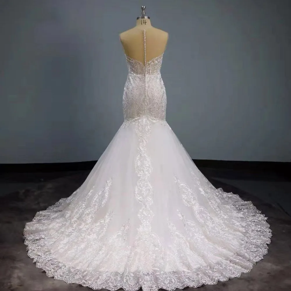 

Luxury Lace Mermaid Wedding Dress 2019 Vestido De Noiva Spaghetti Backless Sweep Train Bridal Gown