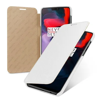 Белый Роскошный чехол ручной работы из коровьей кожи для Oneplus 6, натуральная кожа, чехол для телефона Oneplua6, флип-сумка для Oneplus 6T 1+ 6 - Цвет: Белый