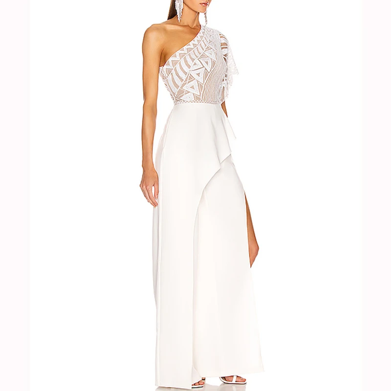 Женские кружевные сетчатые широкие брюки INDRESSME белые вечерние комбинезоны на
