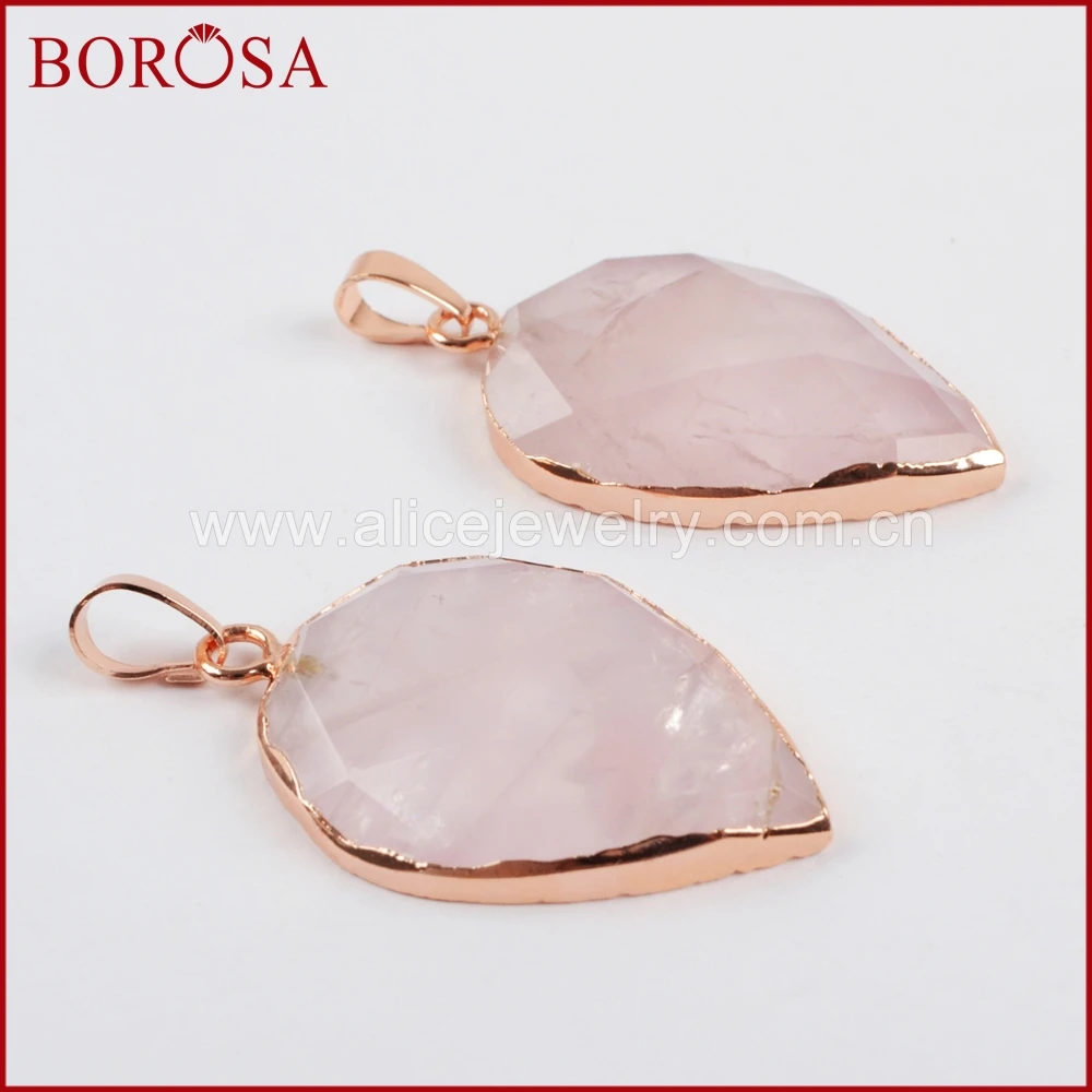 

BOROSA NEW Druzy Gems Quartz Pendant, Drop Shape Rose Gold Color Pink Quartz Pendant Beads for Women Necklace Jewelry WX803