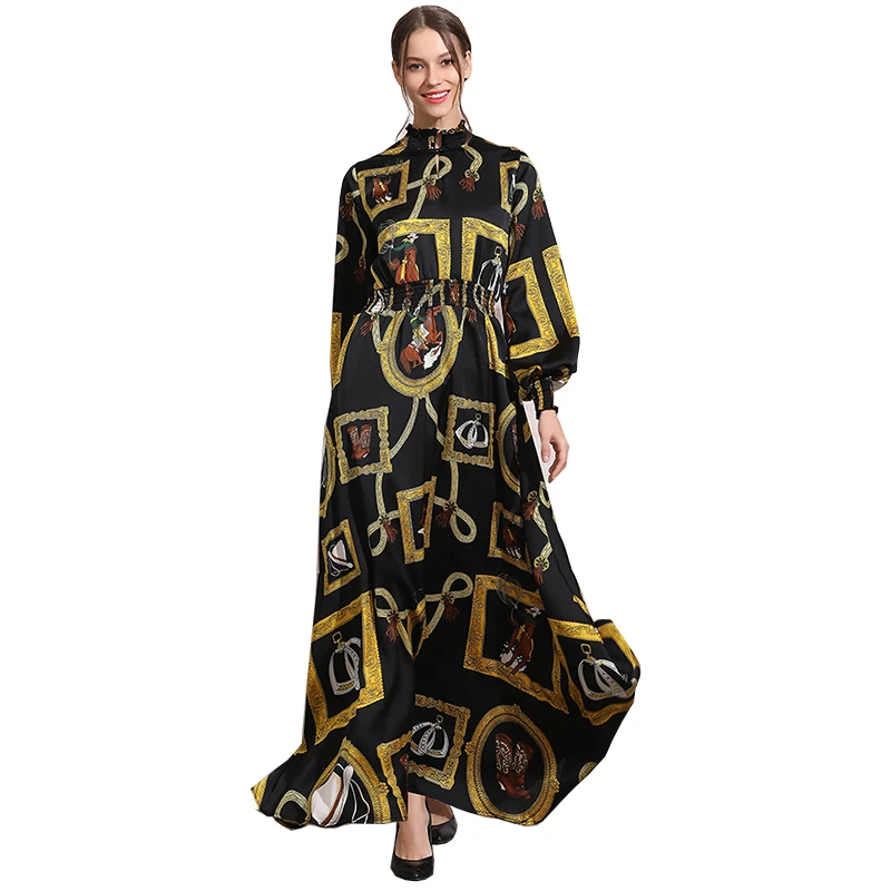 Trytree осеннее платье элегантное винтажное шелковистое женское с принтом рукав