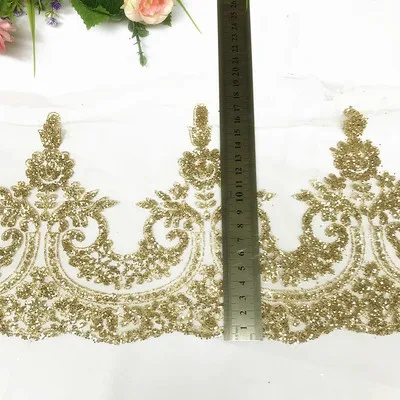 Medium wide 18cm 3 ярда/лот шампанское золото бронзирование бусина кусок блесток кружевной ткани diy ручной работы кружевной отделкой свадебное платье одежда аксессуары - Цвет: Medium wide 18cm