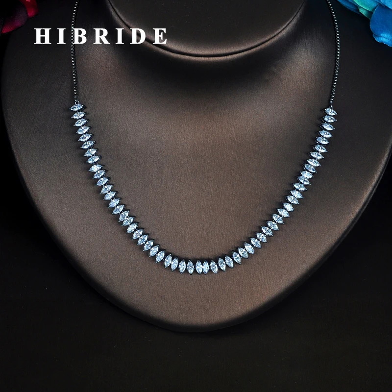 

HIBRIDE Luxury Shinny AAA Cubic Zirconia Necklace setting Hexagram Black Gun Plated long pendant necklace, sweater chain N-356