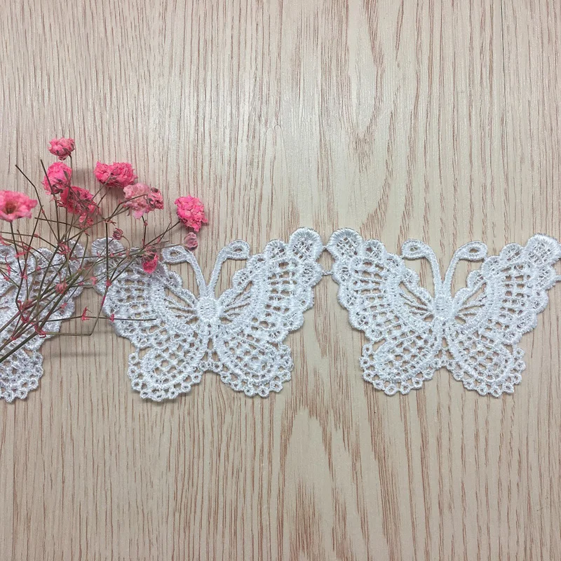 

15yards White Butterfly Embroidery Lace Trim Applique 5cm Water Soluble Lace Edge For Garment Accessories Decoration