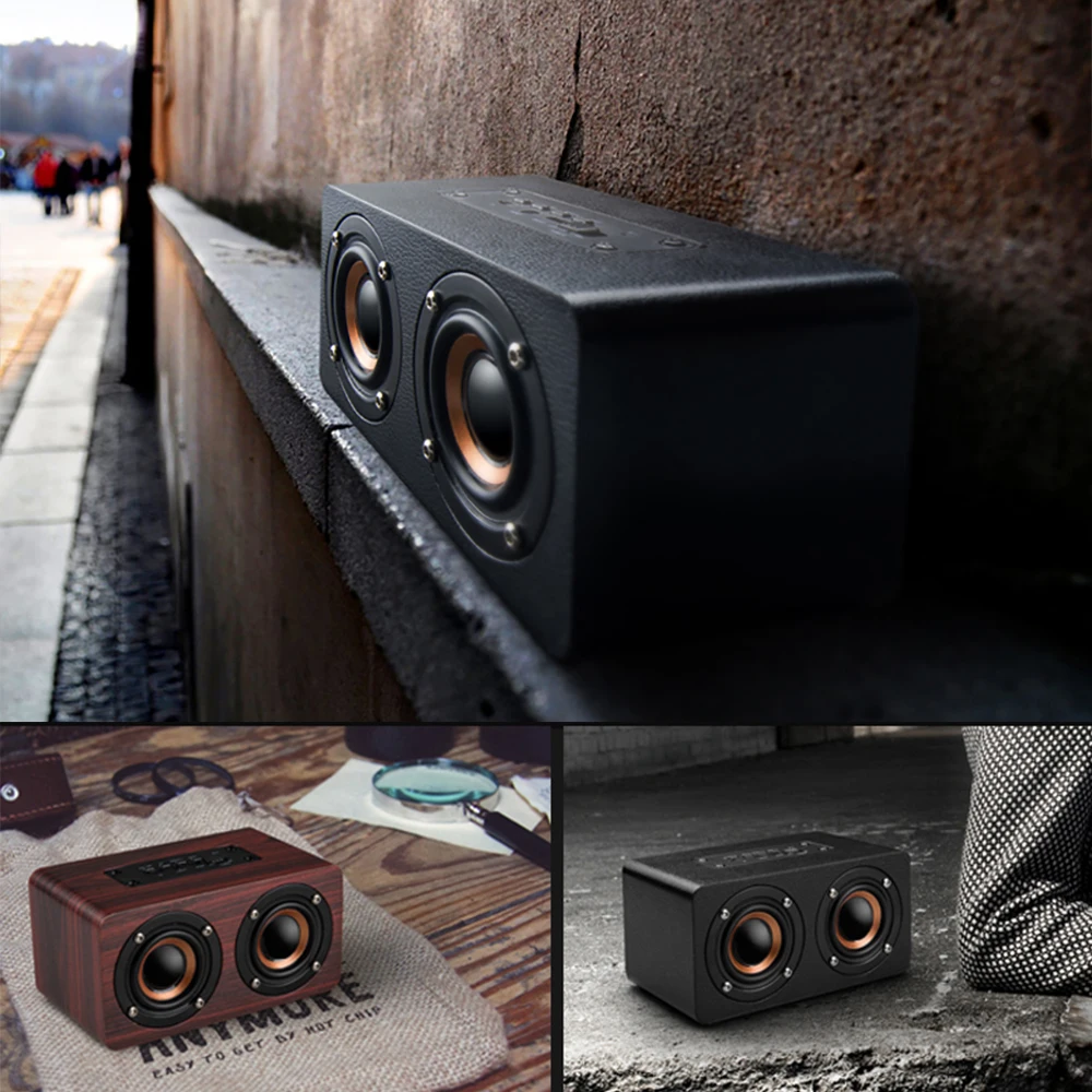 Портативный hifi беспроводной Bluetooth динамик деревянный бас Altavoz TF FM радио caixa де сом Саундбар с микрофоном для телефона ПК