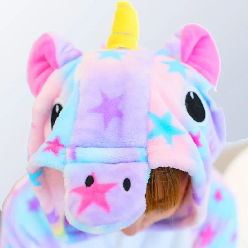 Flannel Children Pajamas Set Winter Hooded Animal Unicorn Stitch Kids For Boys Girls Sleepwear Onesies for 4 6 8 10 12 Y | Детская