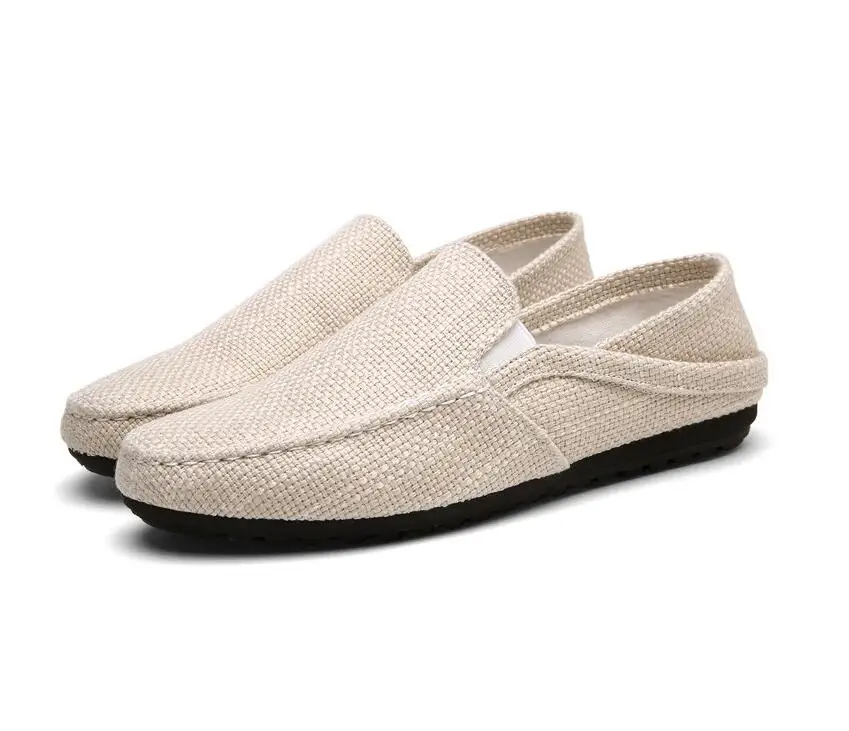 

Breathable hemp shoes men summer canvas casual shoes slip-on flat loafers comfortable driving Loafers Dual use slippers