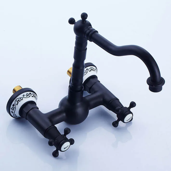 Длинный бронзовый готовый настенный кухонный кран с двумя ручками ванный и