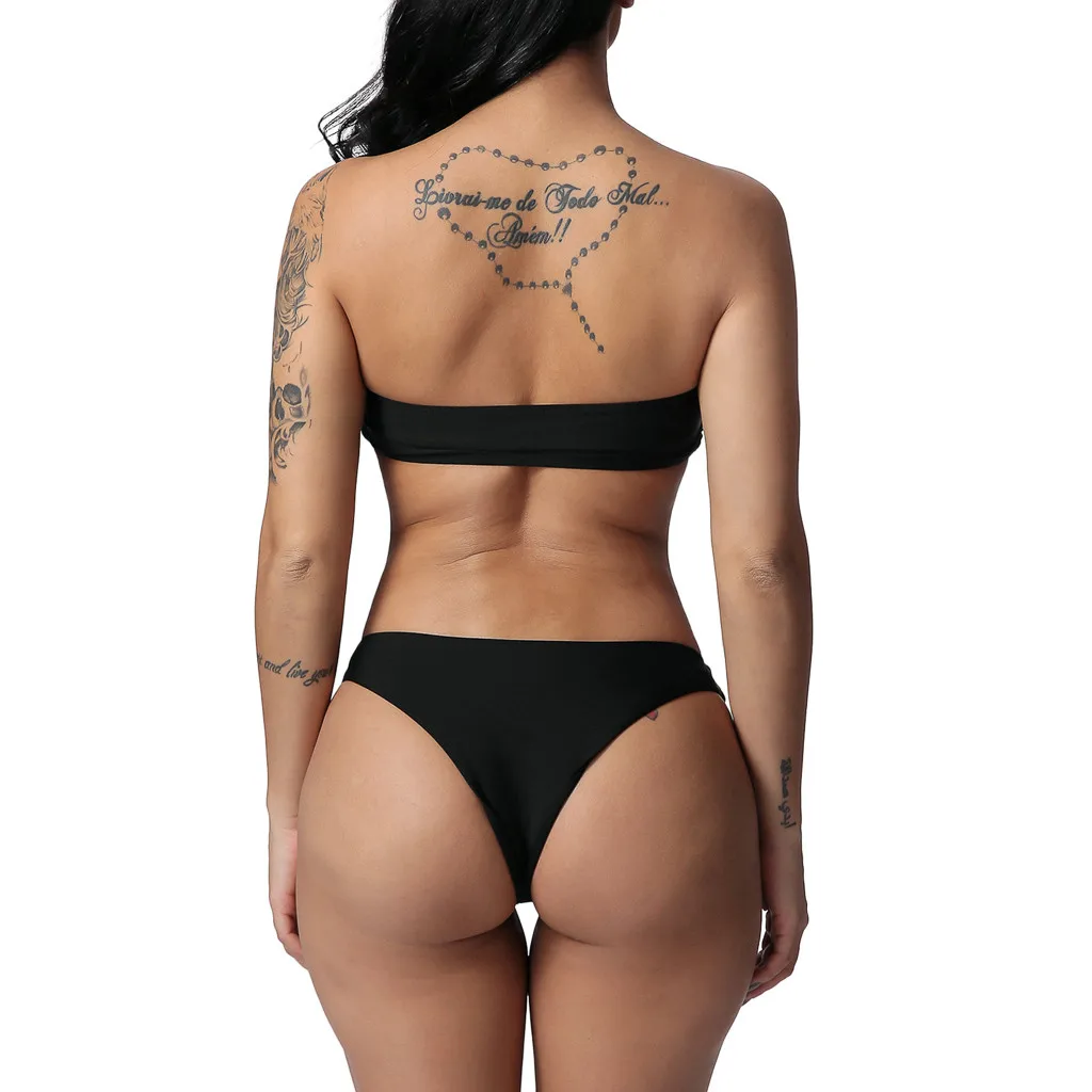 Женский купальник бикини SAGACE однотонный с открытыми плечами пуш ап на лето