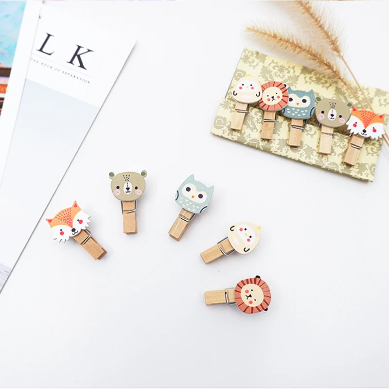 10 шт./упак. Kawaii Fox lion деревянные зажимы фотообои с пеньковой веревкой прищепки