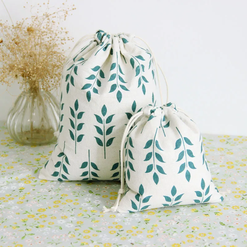 

Blue Leaf Linen Drawstring Bag 9x12cm 10x15cm 13x18cm pack of 50 Baby Shower Birthday Party Wedding Favor Gift Packaging Pouch