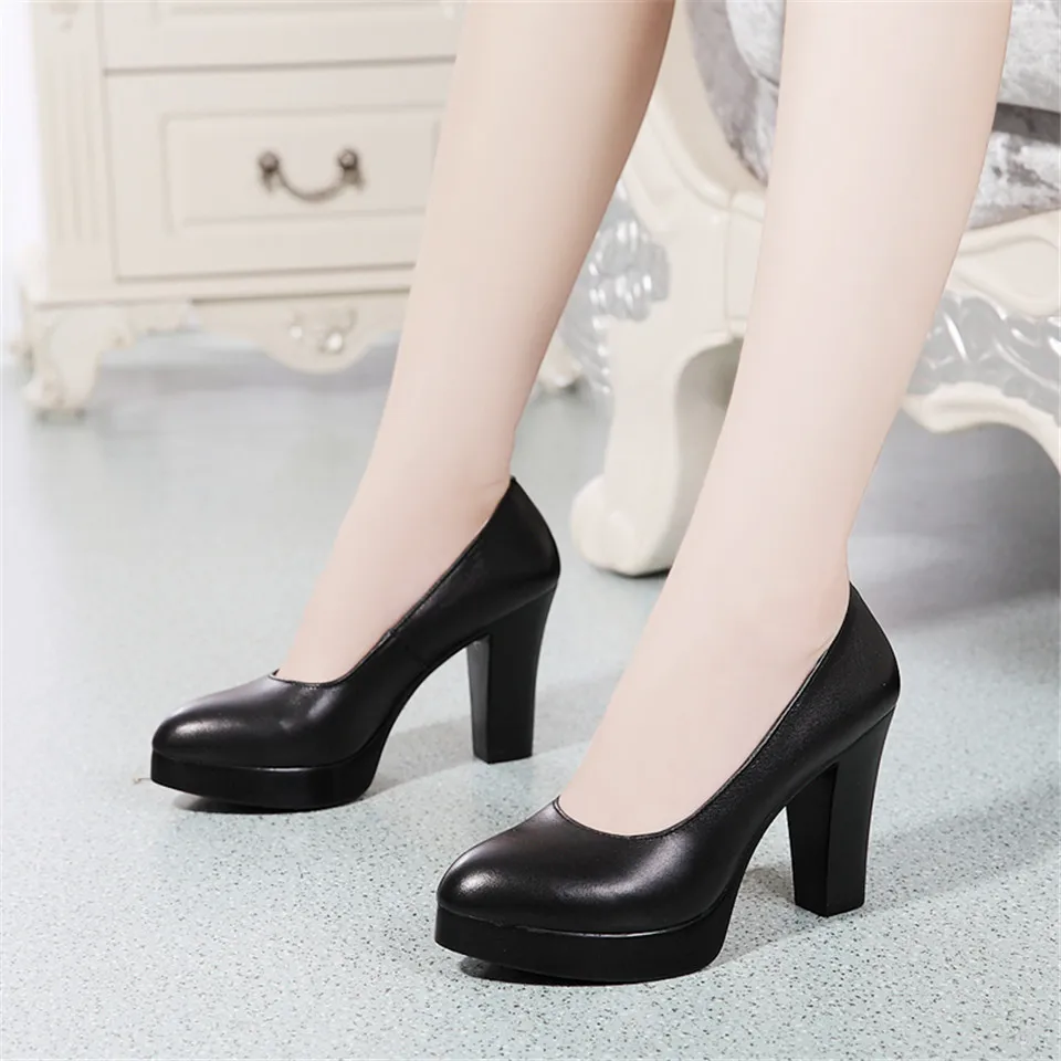 LIN KING/женские туфли-лодочки размера плюс на квадратном каблуке; туфли из натуральной кожи без шнуровки с острым носком на высоком каблуке; женские пикантные туфли на платформе для улицы