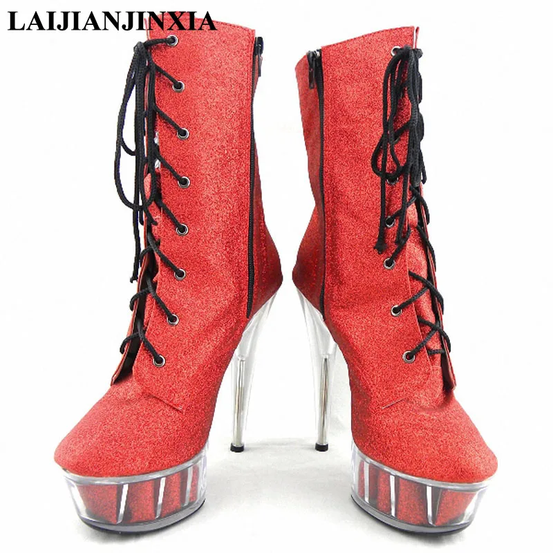 LAIJIANJINXIA Lace Up New Sexy Women 15cm High Heels Night Clubls Knee Boots Platform Shoes Dancing Boots Pole Dance Shoes