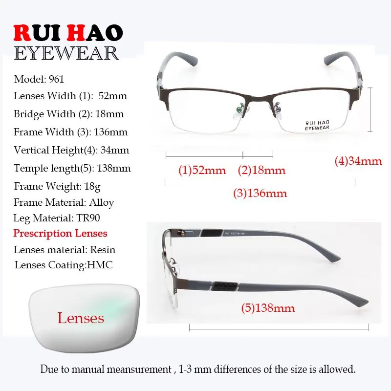 Прогрессивные Очки с Заказными Линзами для Мужчин по Рецепту При Близорукости и Дальнозоркости из Оптического Материала.