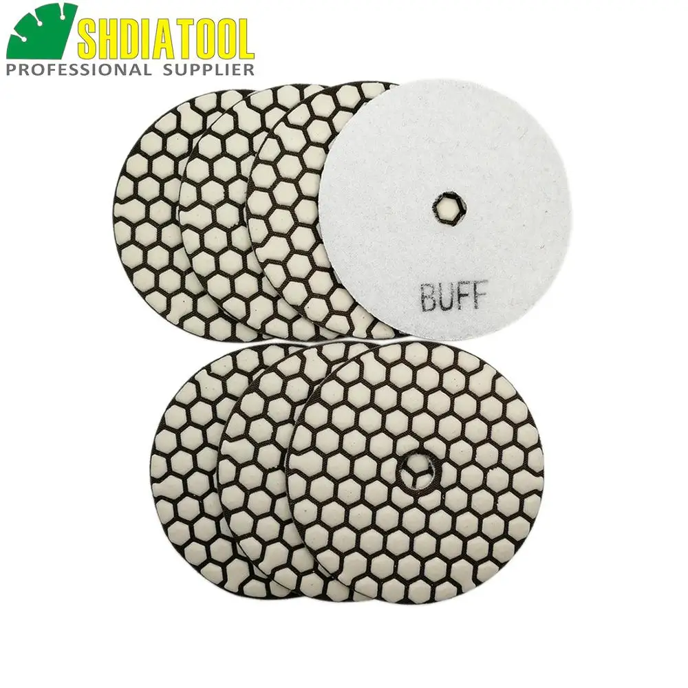 DIATOOL 7pcs 100mm #White Buff B dry polishing pads granite marble ceramic diameter 4&quot Resin bond diamond flexible Sanding |