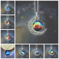 fashion new glass galaxy cluster pendant necklace for women vintage crescent moon necklace men jewelry colares party friend gift