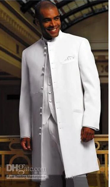 

Custom Made White Long Coat Groom Tuxedos Groomaman Blazer Men's Wedding Dress Prom Clothing Business Suits (Jacket+pants+vest)