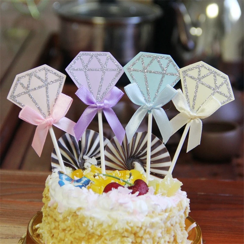 

5pcs Shiny Glitter 4 Colors Diamond Cupcake Topper Baby Shower Cupcake Topper Baby Shower Party Cake Decoration Supplies