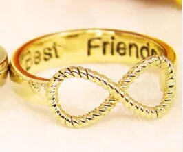 Золотой Модные женские кольца с буквами BFF и надписью Best Friend Siver Gold Punk Infinity 8 с бантом - Цвет основного камня: Золотой
