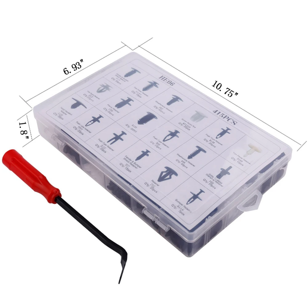 415pcs Car Clips Rivets Fastener Fender Bumper Push Pin Free Remover Tool Plastic | Автомобили и мотоциклы