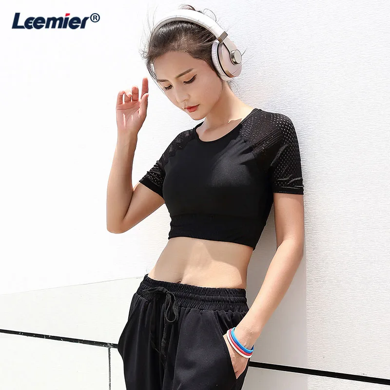 Укороченный Топ для женщин Одежда йоги рубашки тренировки бега спортивный