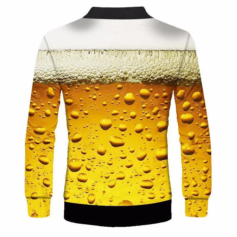 Новинка бейсбольные куртки на молнии с 3d изображением свежего пива мужские и