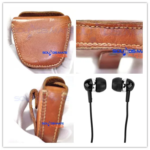 

Natural Genuine Leather Carrying Case Box Bag For DENON AH C260 C700 C710 In Ear Headphone EarBud Mans Vintage Handmade