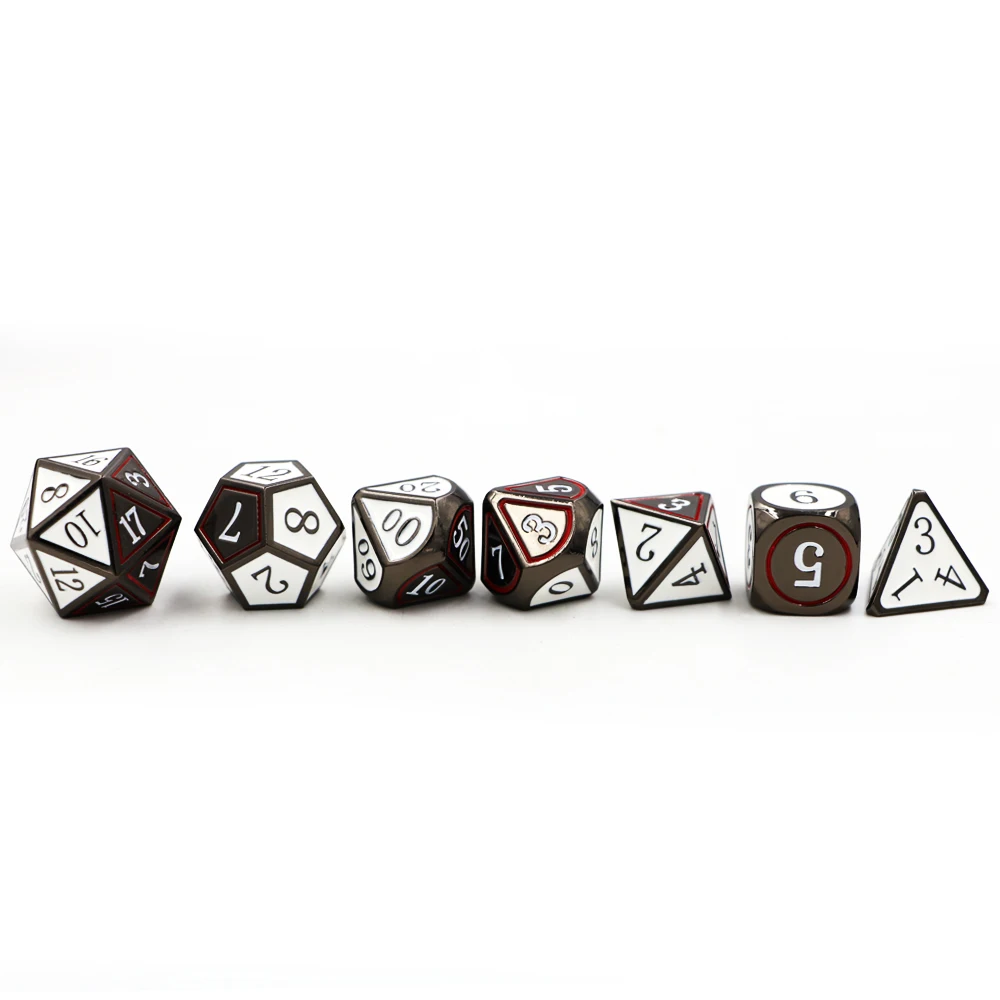 IMDG 7 шт./компл. Творческий RPG игра в кости многогранник металлические игральные кубики DND эмаль двухцветный высекательный пресс машины для черный, белый цвет цифровой игра в кости
