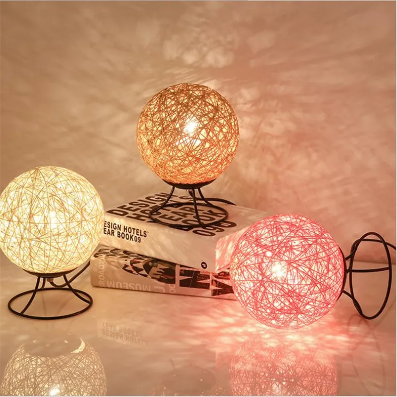 Шаровая пеньковая Шарообразная Светодиодная лампа из ротанга ночник
