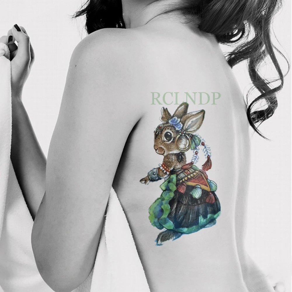 Водостойкая Временная тату-наклейка кролик поддельные тату флэш-тату задняя