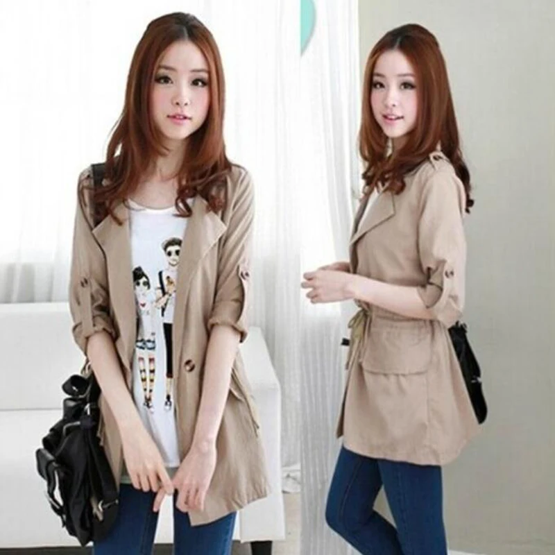 

Fashion Autumn Women Long Windbreaker Coat Casual Drawstring Long Sleeve Spring Women's Cloak Trench Coat