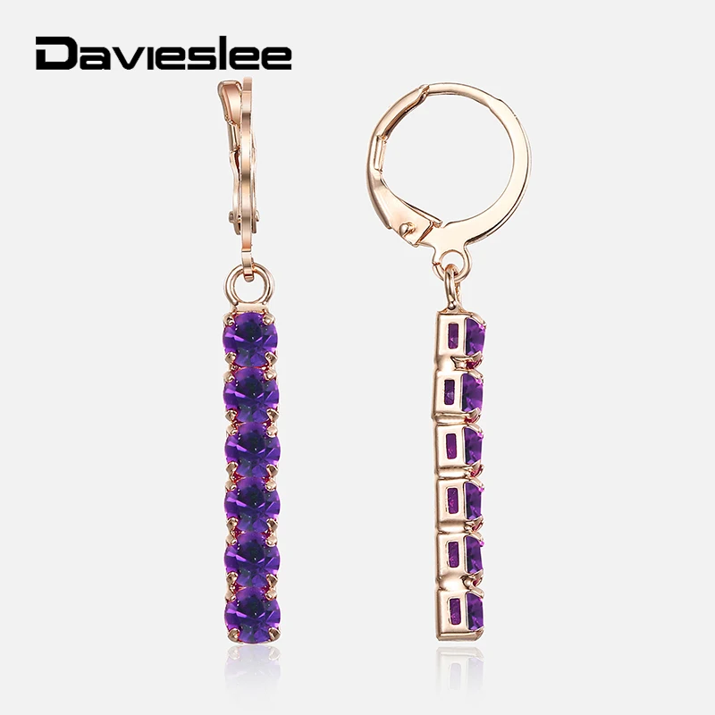 Женские серьги подвески с фианитом Davieslee 6 цветов розовое золото 585 пробы подарок
