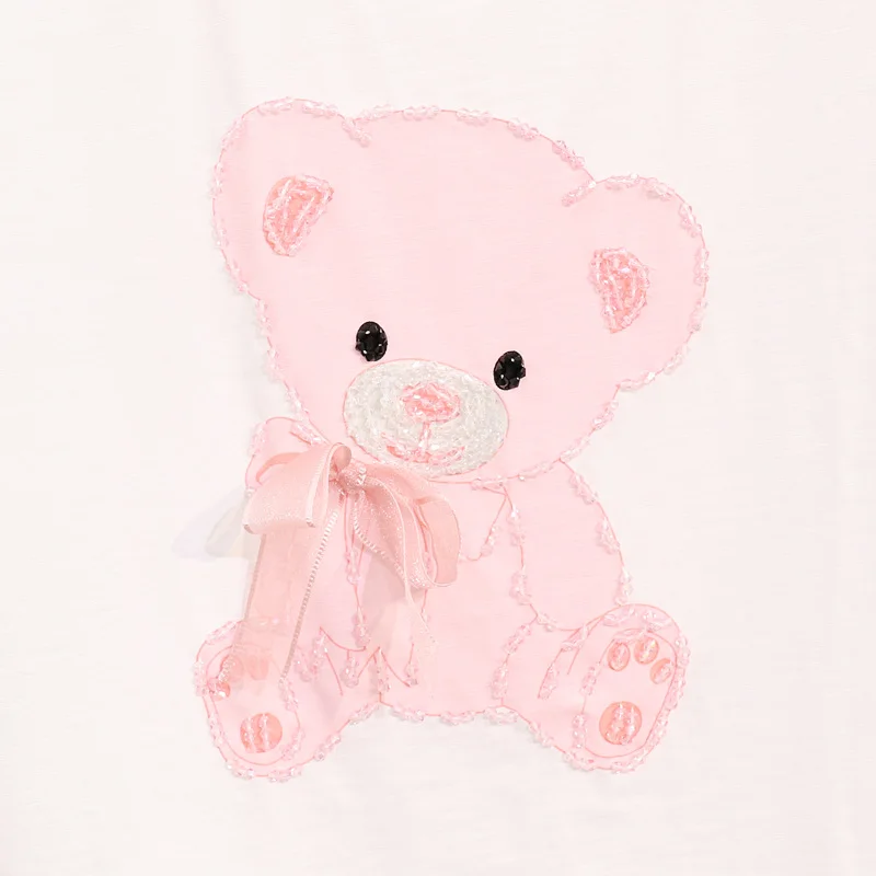 Летняя футболка с бусинами принт мультяшного медведя короткими рукавами