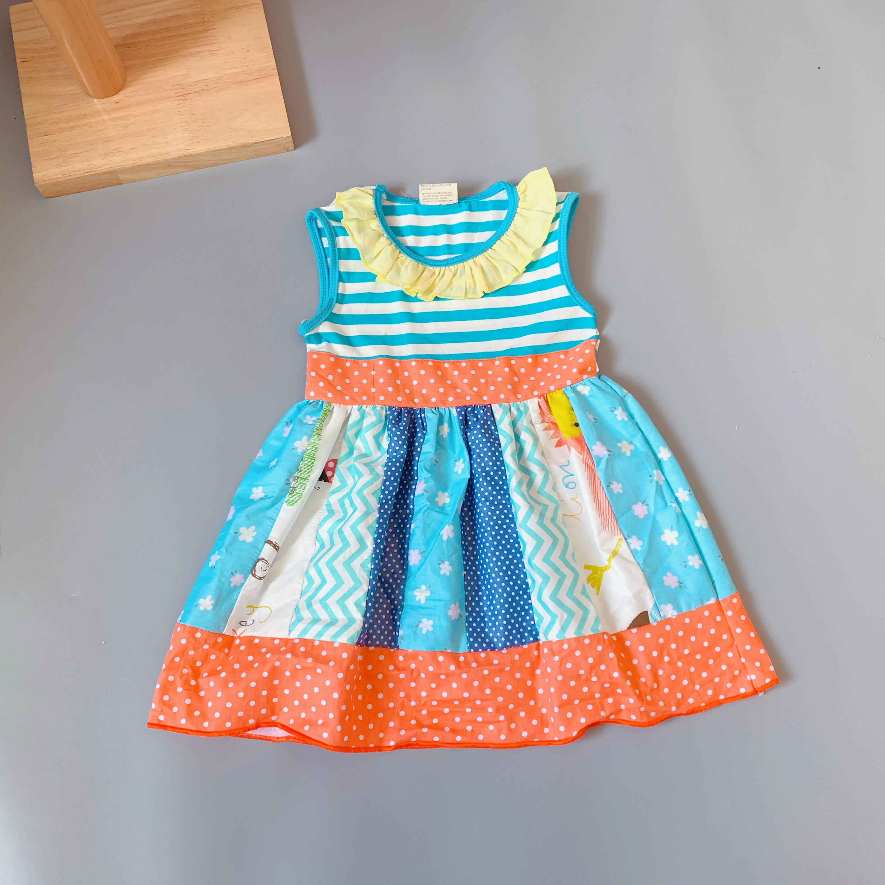 100% хлопок разноцветное платье с принтом и оборками для маленьких девочек