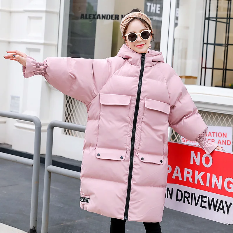

Maternity Women New Moms Solid Color Hooded Down Cotton Mid-long Cardigan Coat Fashion Warm Puffer Outdoor Winter Jackets