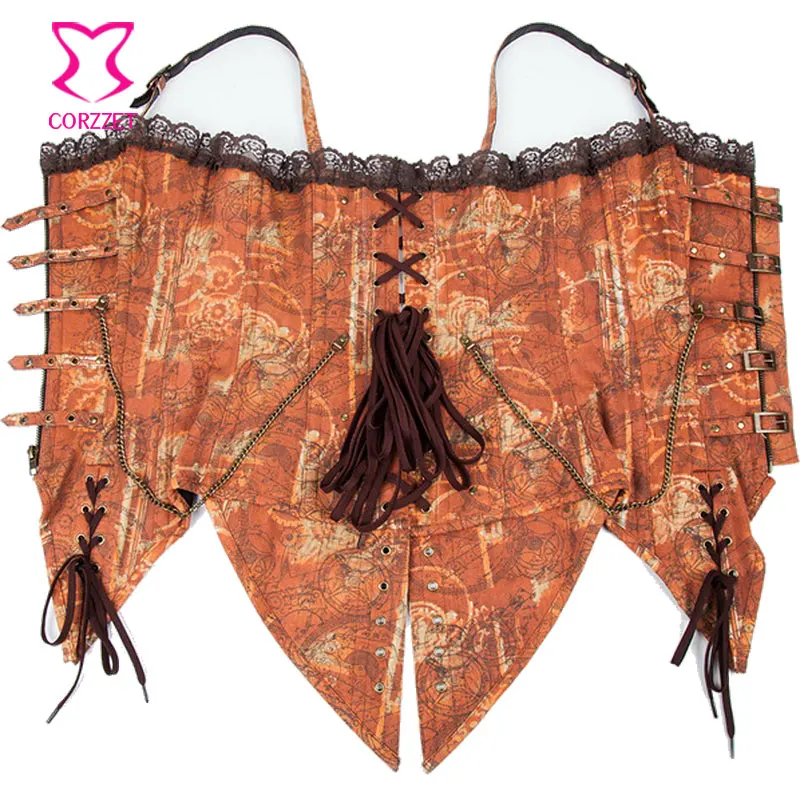Винтажный корсет-бюстье со спущенным хвостом корсет в стиле стимпанк топ