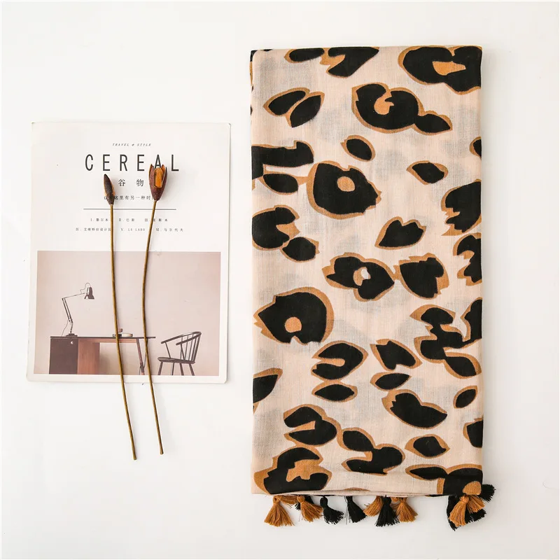 Женский винтажный зимний шарф из вискозы с леопардовым принтом | Аксессуары для