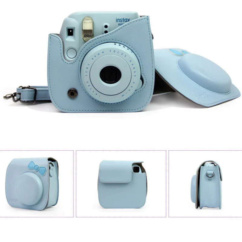 For Fujifilm Instax Mini Hello Kitty Bow-Knot Instant Film Photo Camera Carrying PU Leather Bag Case Cover with Shoulder Strap