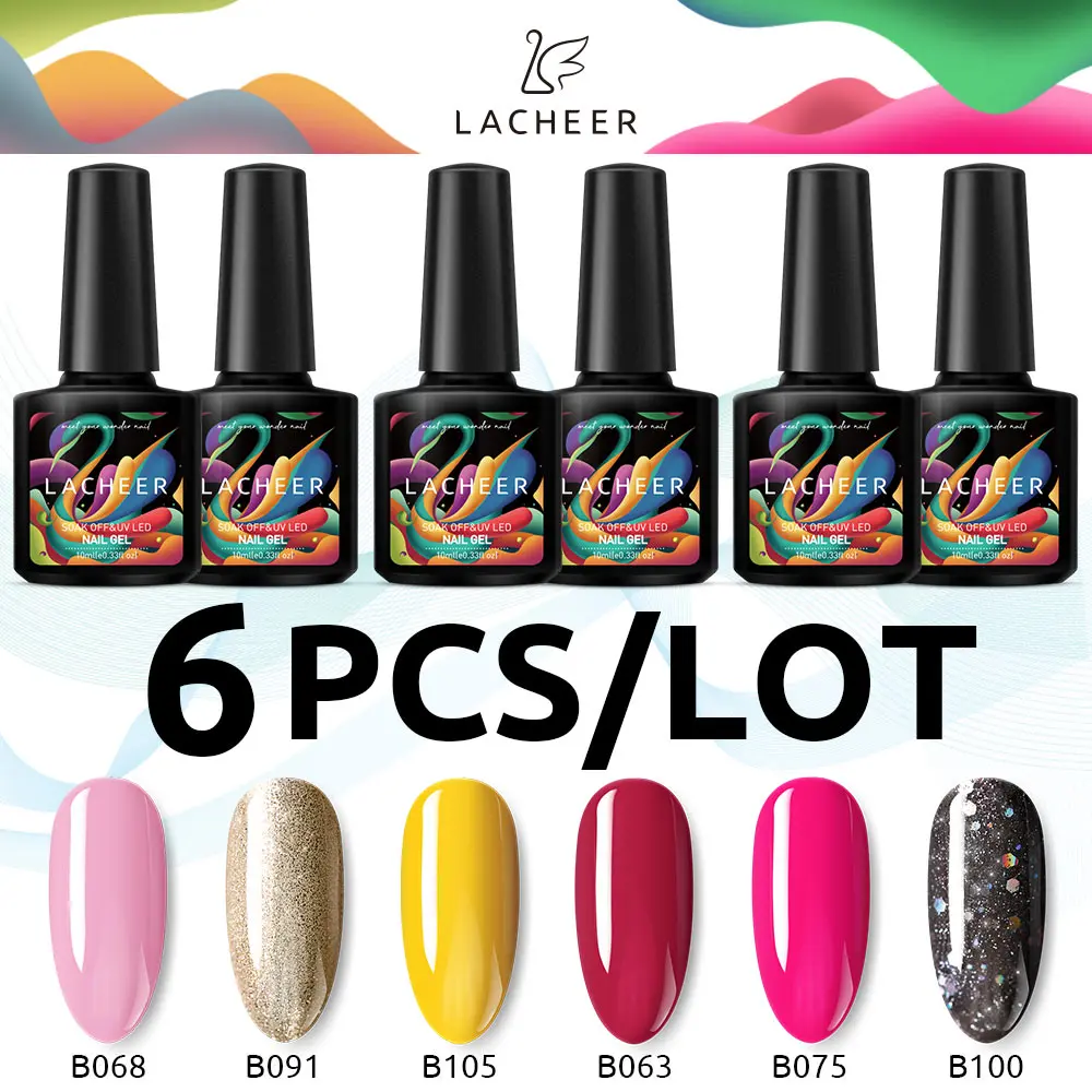 Lacheer 6 шт./лот серия Желтых Цветов Гель-лак для ногтей отмачиваемый УФ-лак