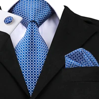 high quality silk ties set for men tie designers fashion blue plaid tie and pocket square cufflinks set necktie 8 5cm c 1518