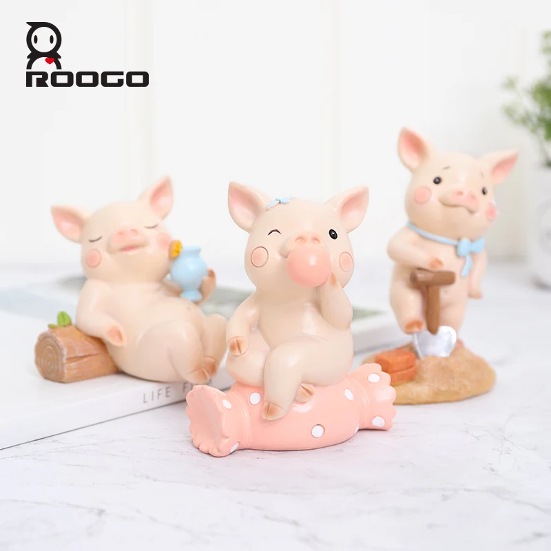 Roogo животные миниатюрные фигурки из смолы Милая Свинья для домашнего украшения