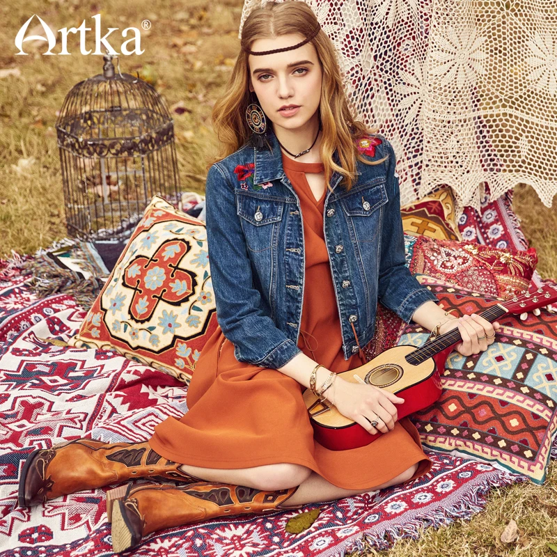 ARTKA Весна 2018 Новая Национальная вышивка винтажная выстиранная джинсовая с