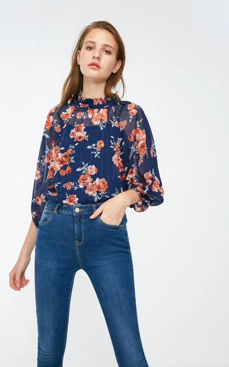 Vero Moda Новая женская печатная ткань v-образным вырезом 3/4 рукава шифоновая блузка, Топ | 318458502