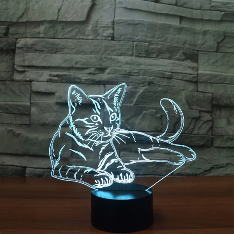 3D светодиодный ночсветильник фигурка кошки в стиле покоя 7 цветов сенсорная